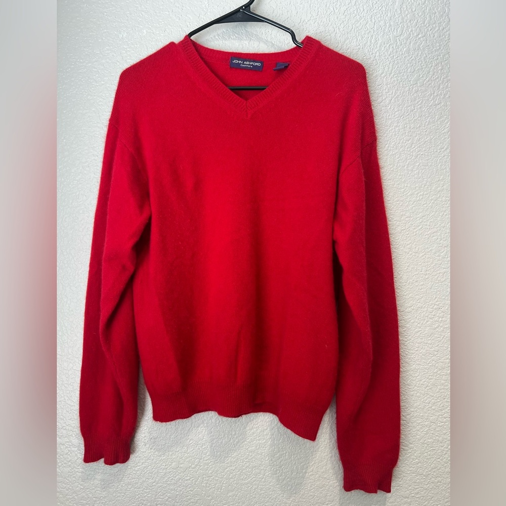 John Ashford Red 100% Cashmere V-neck Sweater, M
